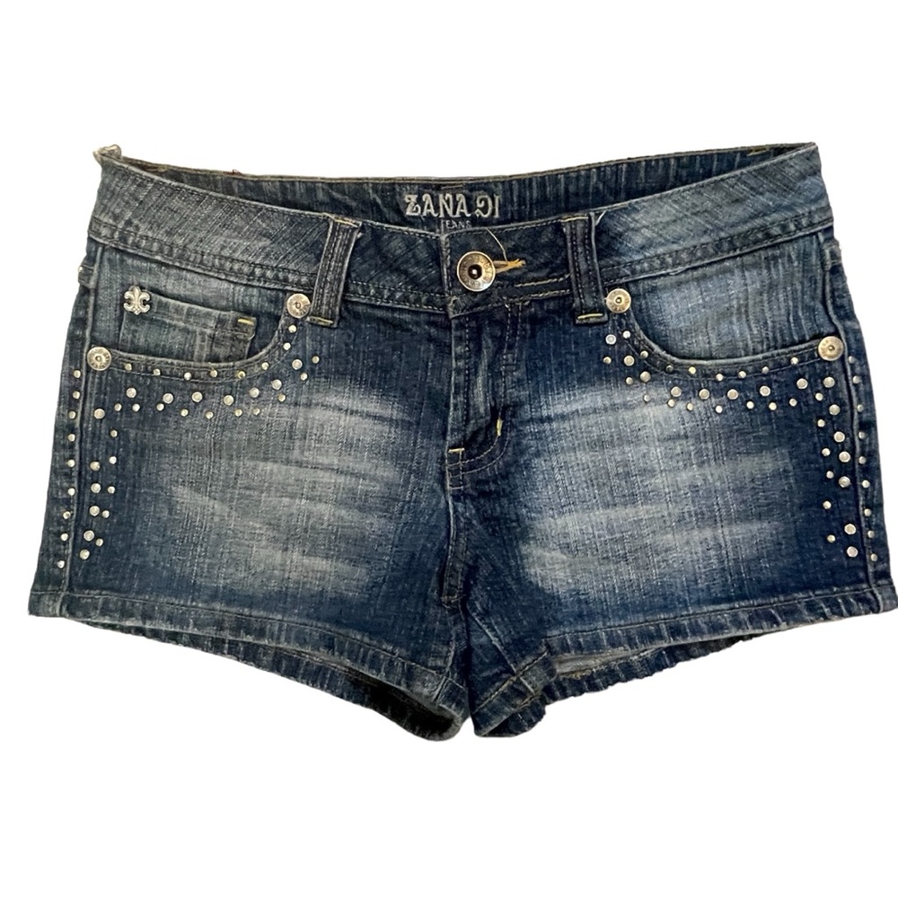 Y2K Zanadi studded denim jean shorts daisy dukes low rise juniors size 7
